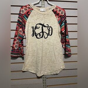 L & B Life KTD‎  Initial Long Sleeve Sheer Aztec Sleeves Women’s Small